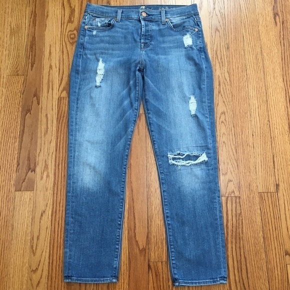 7 For All Mankind Mid Rise Josefina Skinny Boyfriend Denim blue jeans - Picture 15 of 16